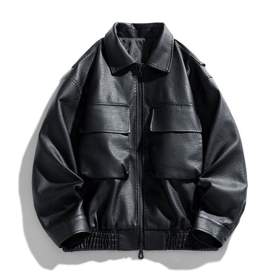 Herren Lässige Kunstlederjacke mit praktischen Taschen Shop Nory