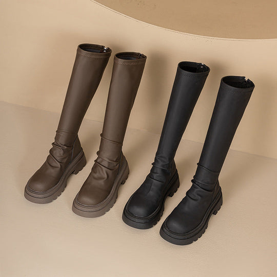 Damen hohe Gummistiefel mit rutschfester Profilsohle und elastischem Schaft