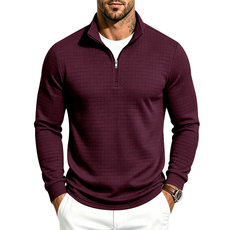 Herren Slim-Fit Pullover mit halbem Reißverschluss und geprägter Quadratstruktur Shop Nory