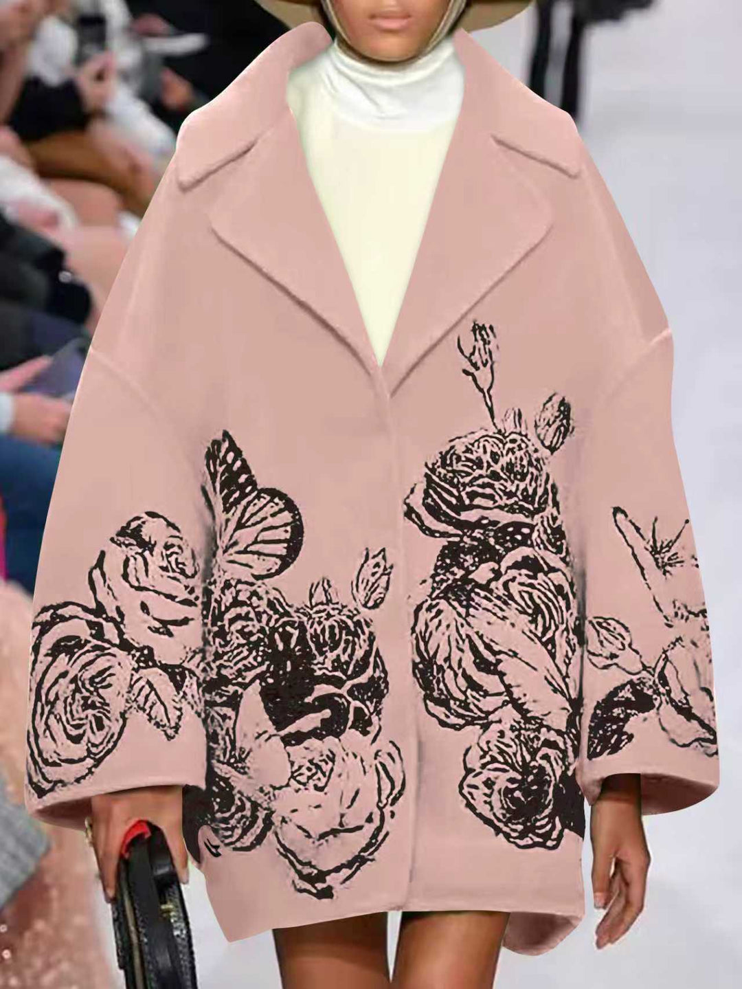 Damen Oversized Wollmix-Mantel mit floraler Print- und Stickerei-Optik Shop Nory
