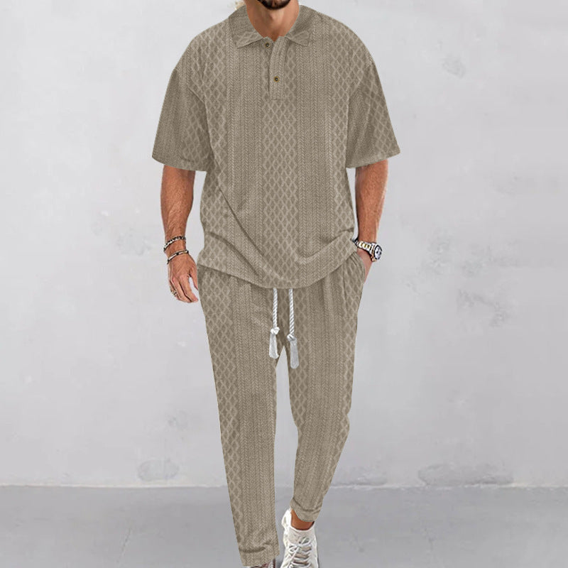 Herren gestricktes Freizeit-Set mit Polokragen und Tunnelzug-Jogginghose Shop Nory