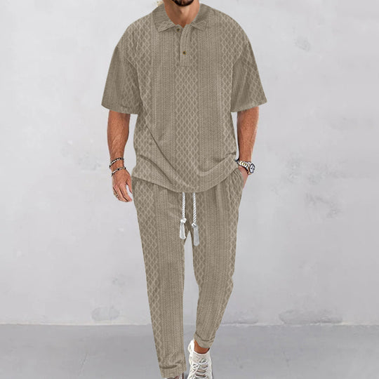 Herren gestricktes Freizeit-Set mit Polokragen und Tunnelzug-Jogginghose Shop Nory