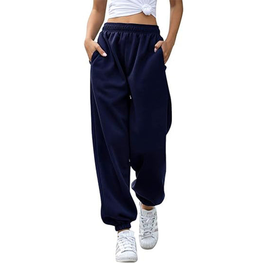 Damen nan weite High-Waist Jogginghose aus weichem Fleece mit elastischem Bund, Eingrifftaschen und engen Saumbündchen Shop Nory