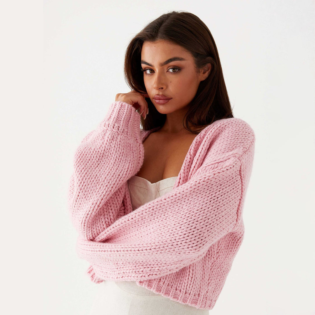 Damen Oversized Grobstrick-Cardigan mit Schalkragen und Rippbündchen Shop Nory