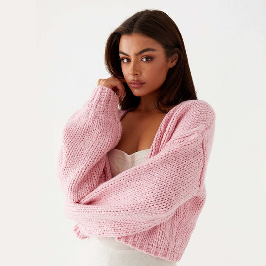 Damen Oversized Grobstrick-Cardigan mit Schalkragen und Rippbündchen Shop Nory