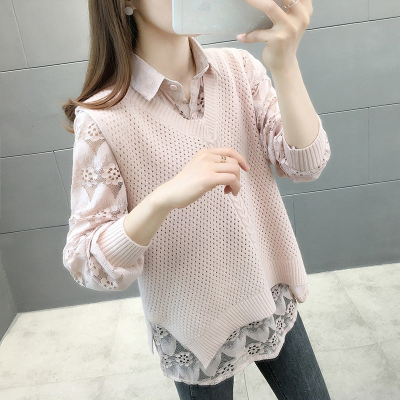 Damen Verspielter Strickpullover mit Spitzenapplikation Shop Nory