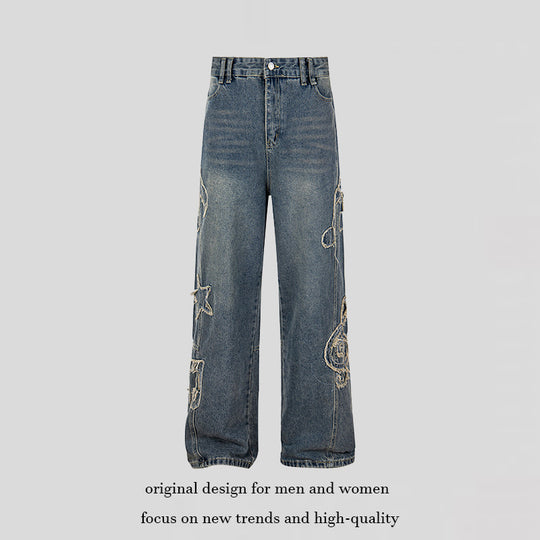 Damen Jeans mit hohem Bund, weitem Beinverlauf, Stick- und Destroy-Details Shop Nory