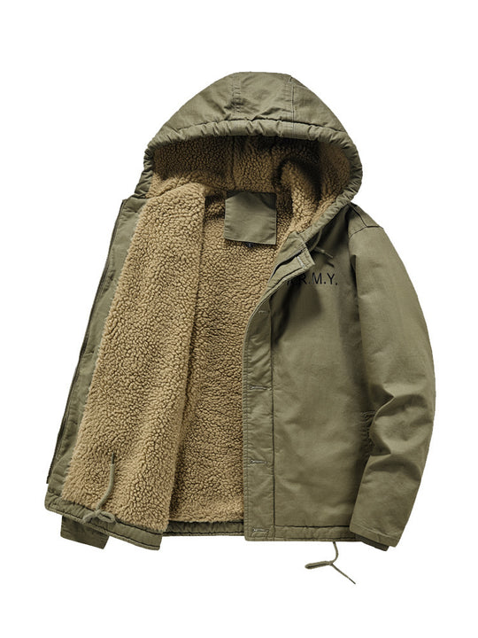 Herren Military-inspirierte Thermo-Kapuzenjacke mit Teddy‑Sherpa‑Futter und Kordelzug Shop Nory