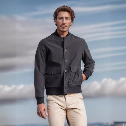Herren Kurzjacke im Bomberstil mit Knopfverschluss und Pattentaschen Shop Nory