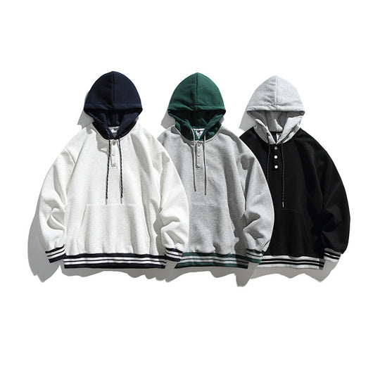 Unisex Oversize-Hoodie mit Kontrastkapuze, Knopfleiste und Kängurutasche Shop Nory