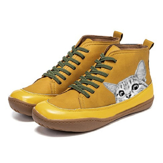 Damen High-Top Sneaker mit geprägtem Katzenmotiv weiches Kunstleder und gepolstertes Komfortfußbett Shop Nory
