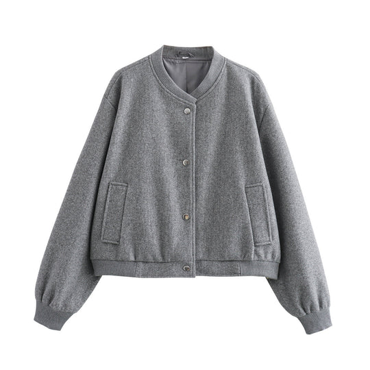 Damen Cropped-Bomberjacke im Boxy-Schnitt mit Druckknopfleiste und Eingrifftaschen Shop Nory