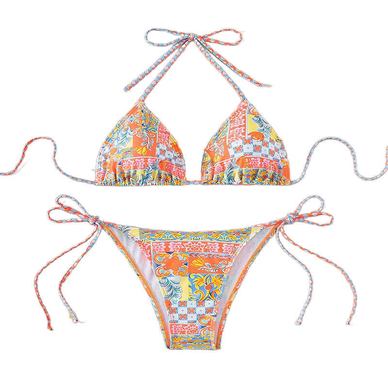 Damen Triangel-Bikini-Set mit verspielt floralem Muster und verstellbaren BindShopnoryändern