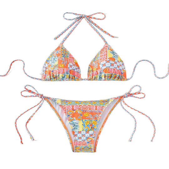 Damen Triangel-Bikini-Set mit verspielt floralem Muster und verstellbaren BindShopnoryändern