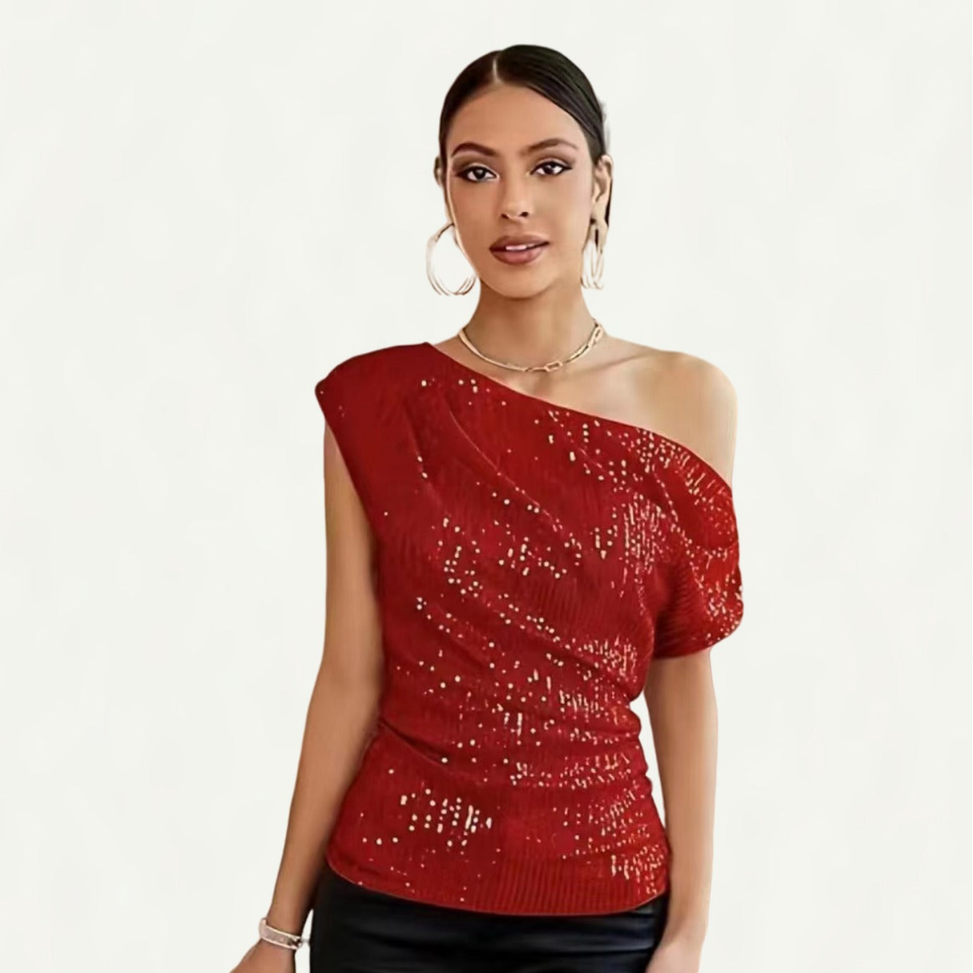 Damen Elegantes asymmetrisches Top mit Glitzerakzenten