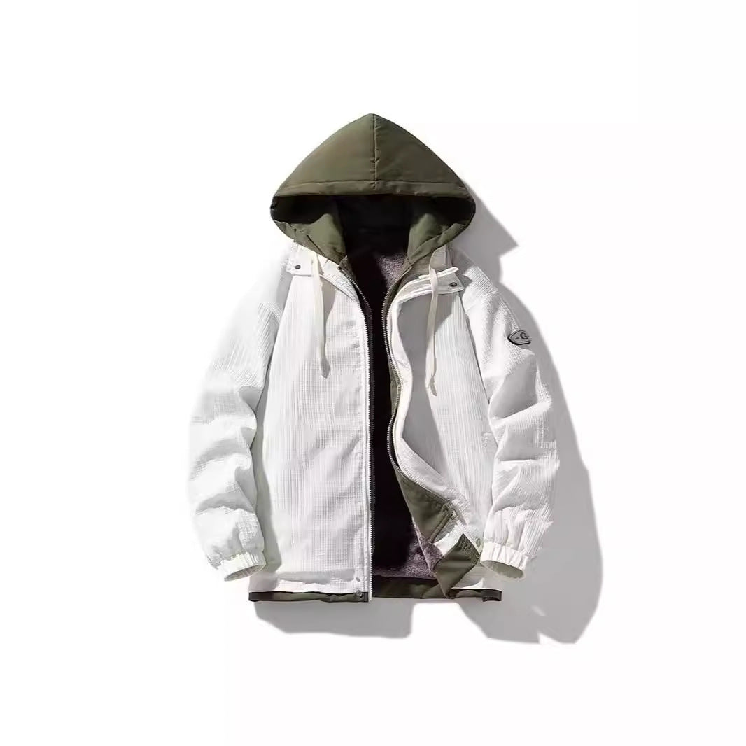 Herren Gefütterte Kapuzenjacke mit grafischem Print, Teddy-Innenfutter und winddichter Außenhülle Shop Nory