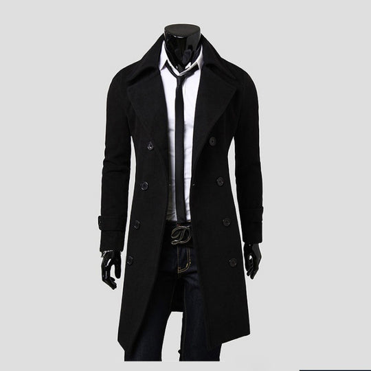 Herren taillierter zweireihiger Trenchcoat aus Wollmix mit klassischem Revers und Rückenschlitz Shop Nory