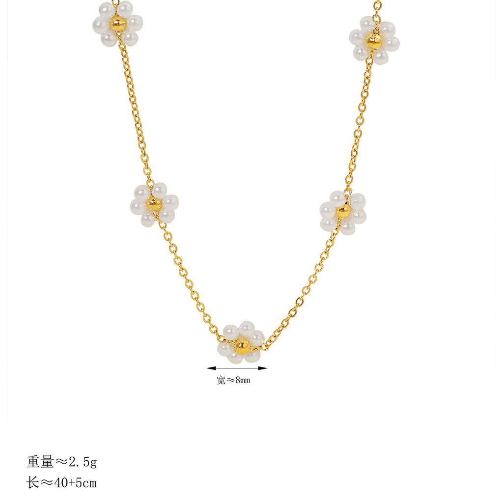 Damen elegante Halskette mit floralem Perlen-Design Shop Nory