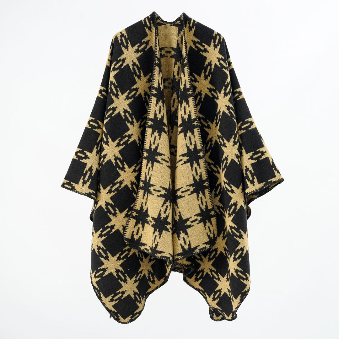 Damen Oversize-Jacquard-Cape mit Sternmotiv und kontrastierter Kettelkante Shop Nory