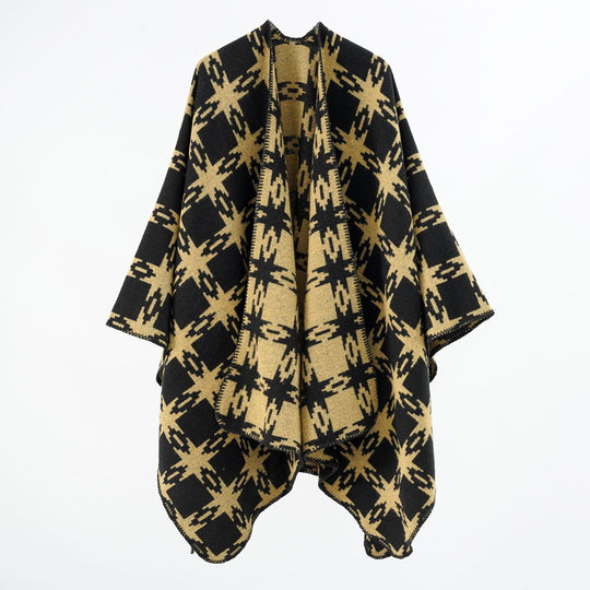 Damen Oversize-Jacquard-Cape mit Sternmotiv und kontrastierter Kettelkante Shop Nory