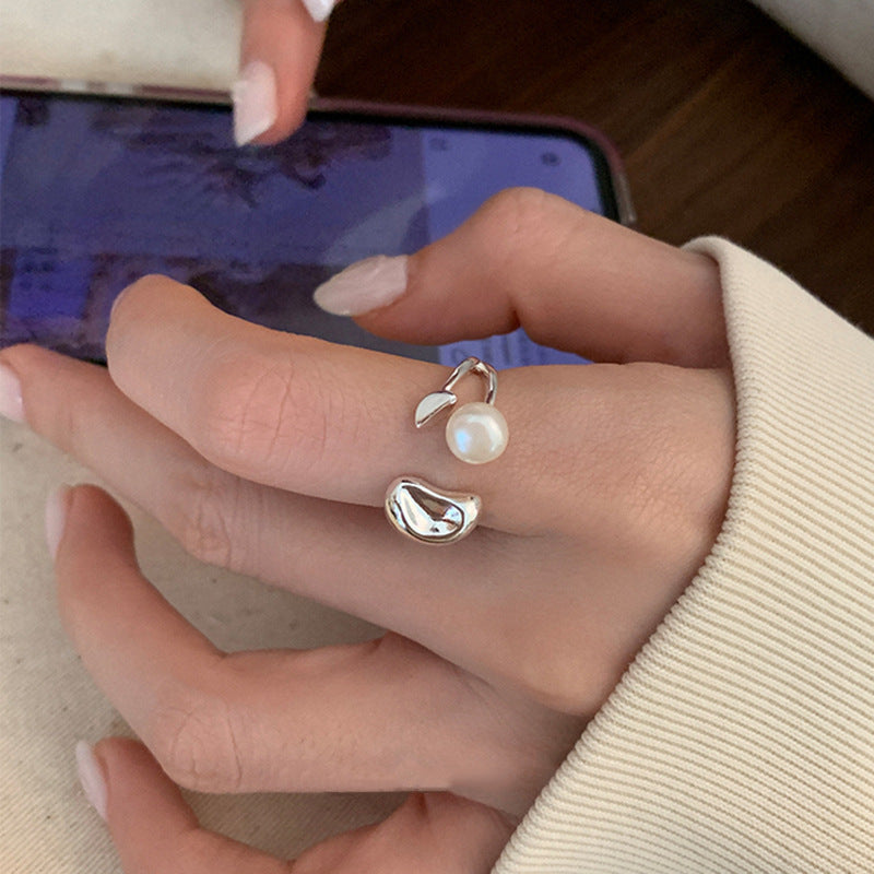 Damen Offener Ring mit kreativem Muschel- und Perlenmotiv Shop Nory