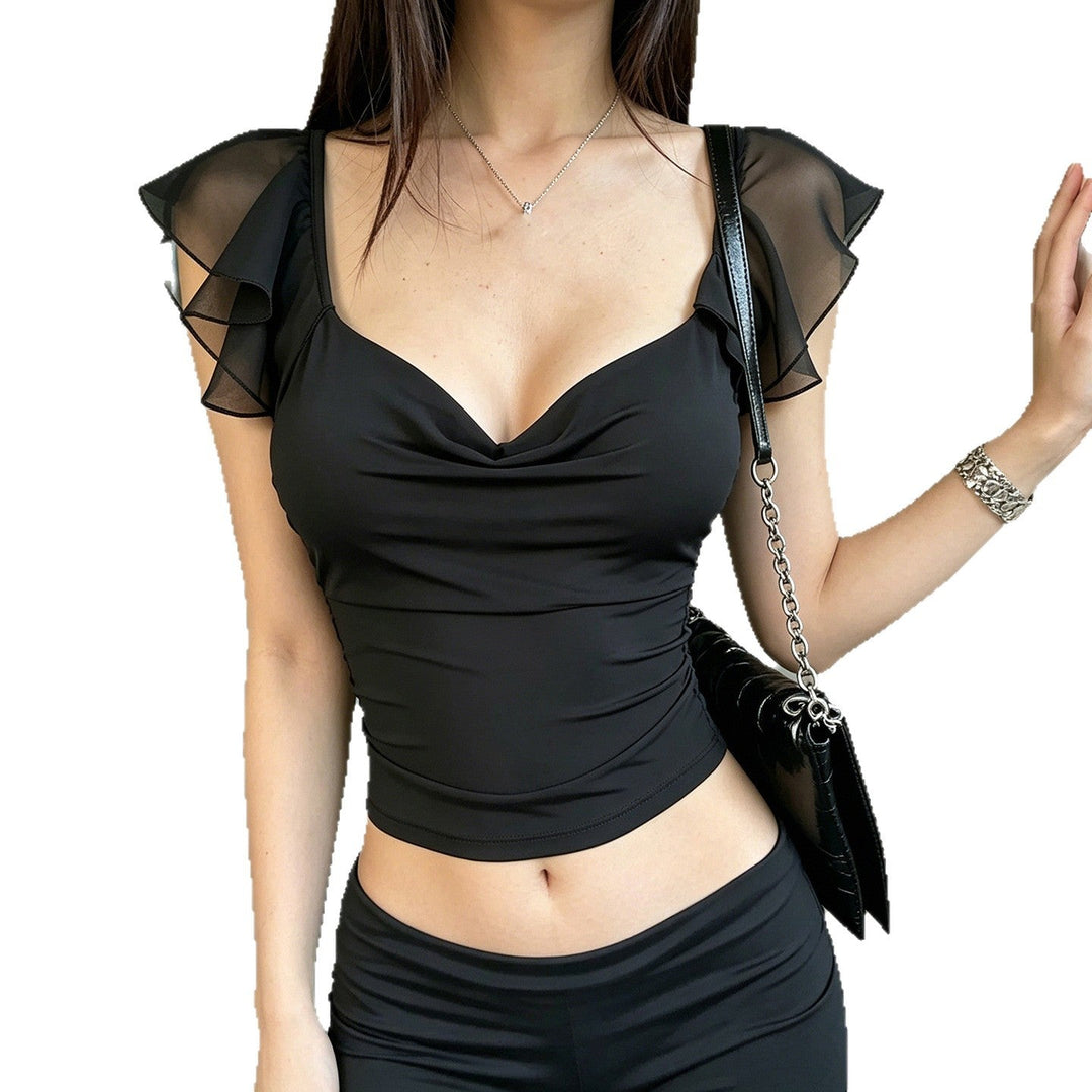 Damen elegantes Top mit schulterfreien Rüschendetails
