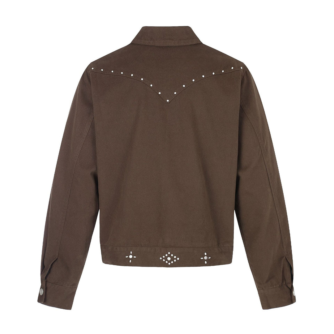 Damen Kurz geschnittene Western-inspirierte Blousonjacke mit Nietenapplikation Shop Nory