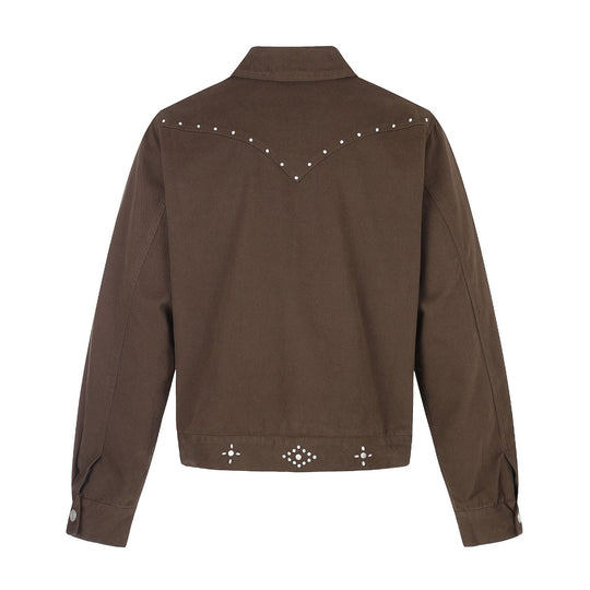 Damen Kurz geschnittene Western-inspirierte Blousonjacke mit Nietenapplikation Shop Nory