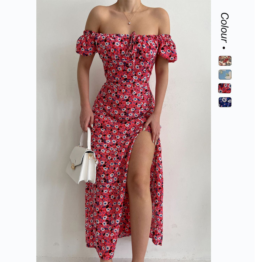 Damen Off-Shoulder Maxikleid mit floralem Design und elegantem Schlitz