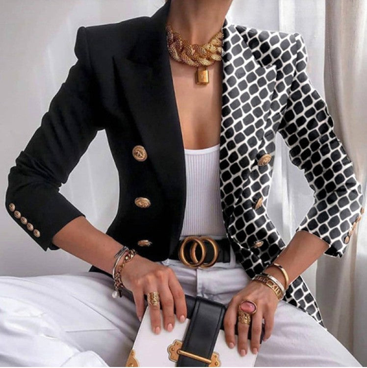 Damen Taillierter Doppelreihiger Blazer mit markanter Schulter, Goldknöpfen und Glitzer-Ombré Shop Nory