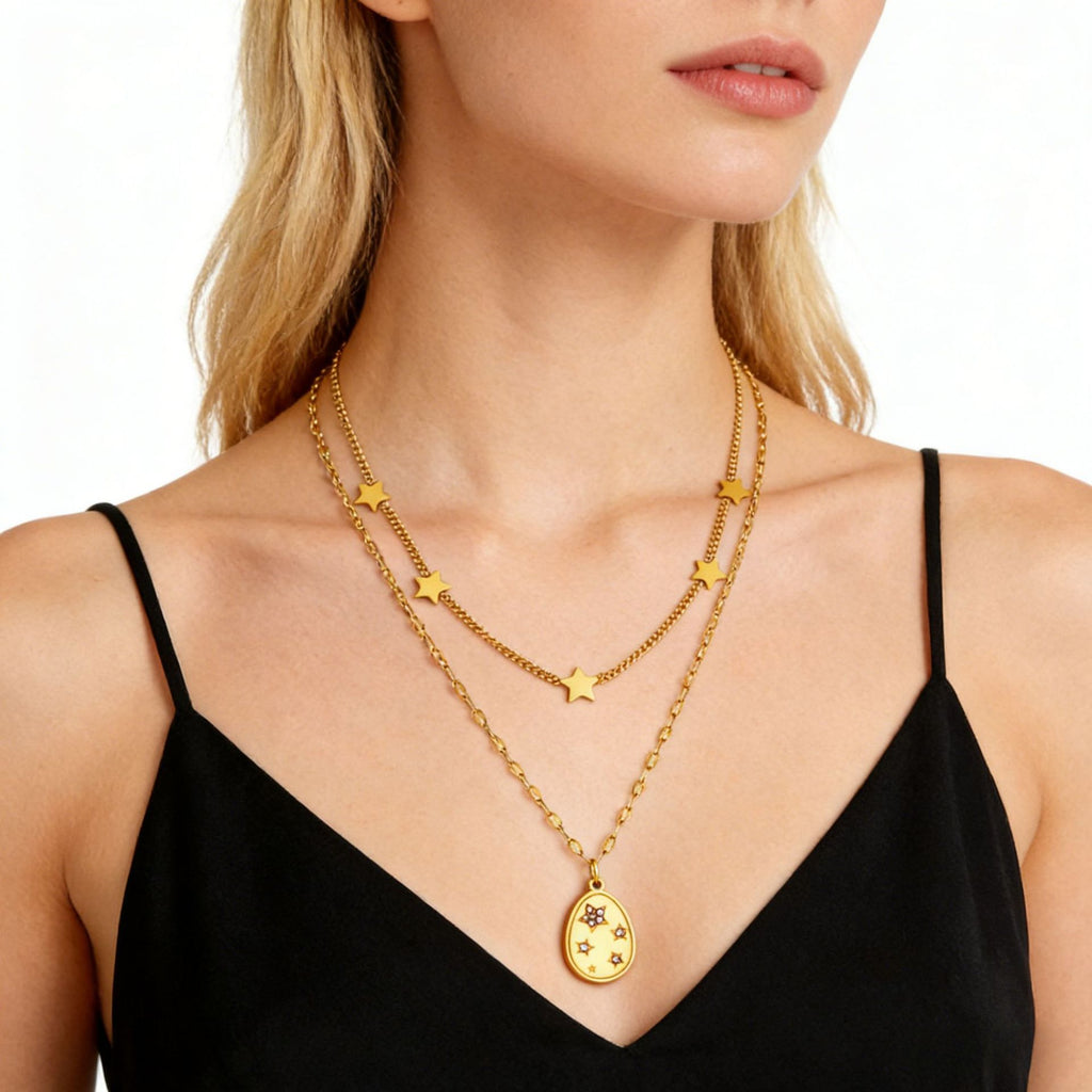 Damen mehrlagige Halskette mit Sternenanhängern und eleganter goldplattierter Oberfläche Shop Nory