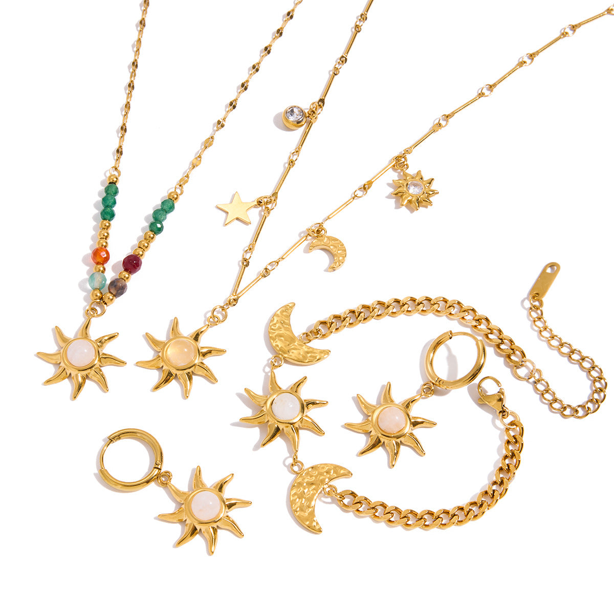 Damen Halskette mit einzigartigem Sonnen-Mond-Anhänger aus hypoallergenem Edelstahl Shop Nory