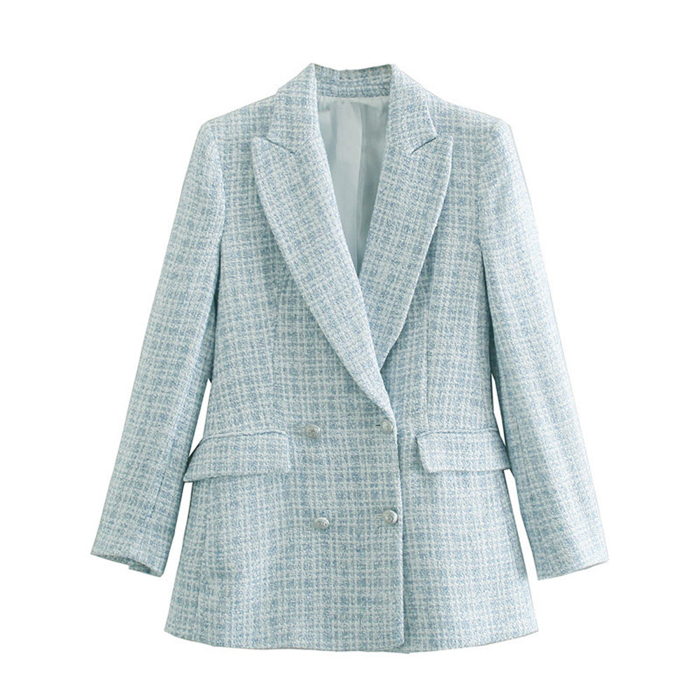 Damen Zweireihiger Bouclé-Blazer mit taillierter Silhouette und Pattentaschen Shop Nory