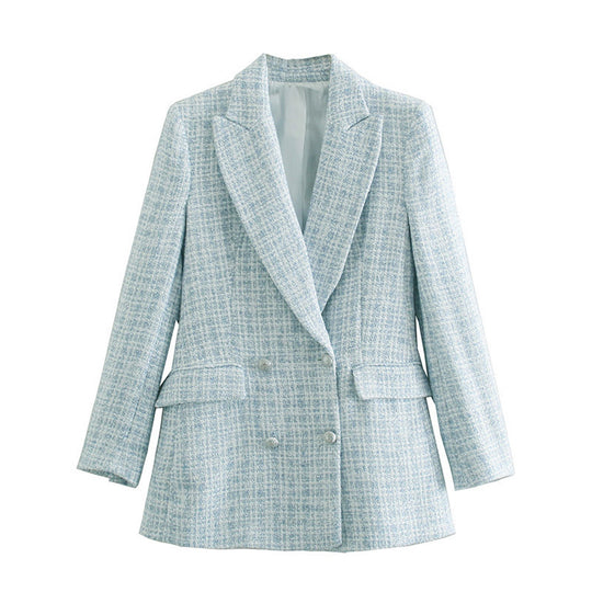 Damen Zweireihiger Bouclé-Blazer mit taillierter Silhouette und Pattentaschen Shop Nory