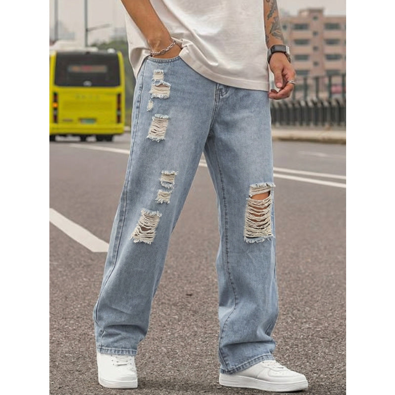 Herren Lässige Weit geschnittene Ripped Jeans Shop Nory