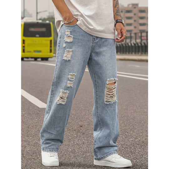 Herren Lässige Weit geschnittene Ripped Jeans Shop Nory