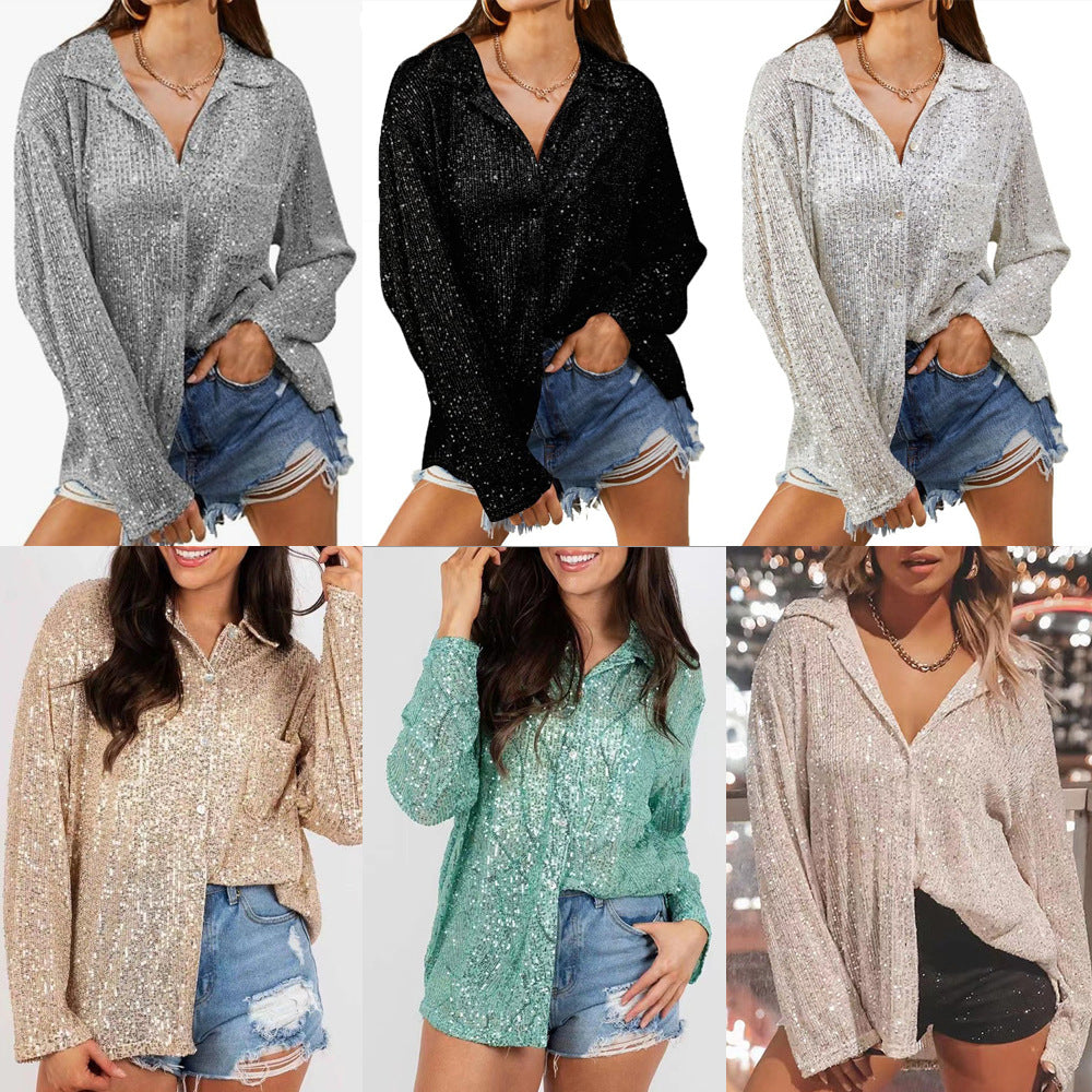 Damen Glitzernde Oversize-Bluse mit lässigem Schnitt