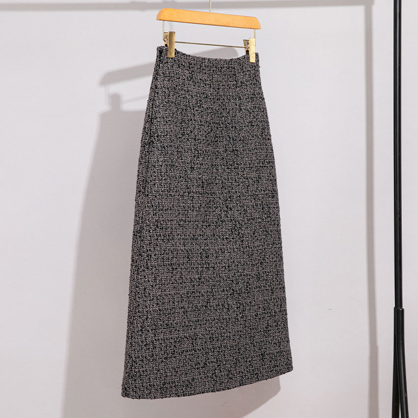 Damen Hochtaillierter Tweed-Midirock mit geradem Schnitt und leichter A‑Linie Shop Nory