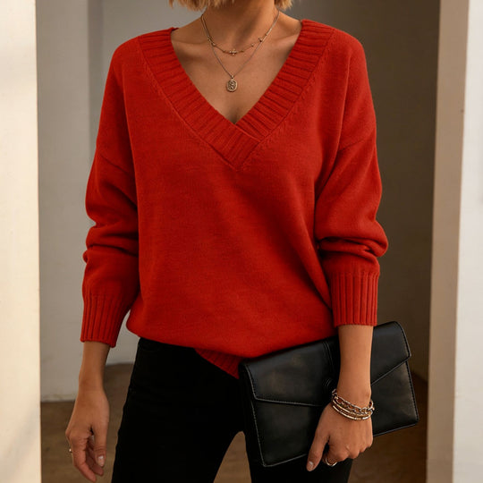 Damen Feinstrickpullover mit tiefem V-Ausschnitt und überschnittener Schulter Shop Nory