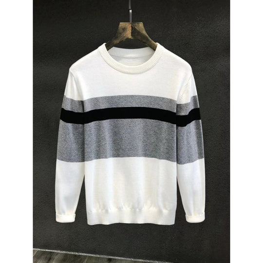 Herren Feiner Rundhalspullover mit Blockstreifen und regular Fit Shop Nory