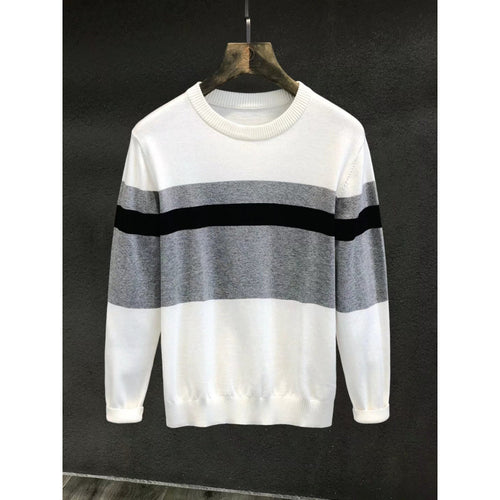 Herren Feiner Rundhalspullover mit Blockstreifen und regular Fit Shop Nory