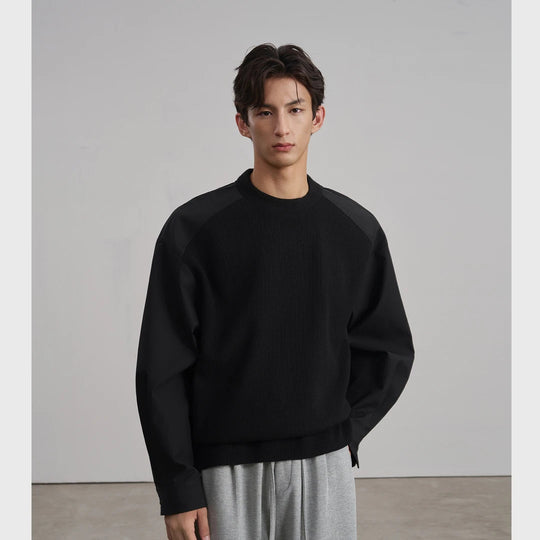 Herren Rundhals-Pullover mit Popeline-Ärmeln und Raglan-Schulter Shop Nory