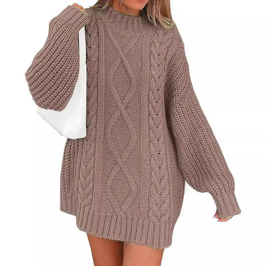 Damen Oversize Strickkleid mit Zopf- und Rippstruktur Shop Nory