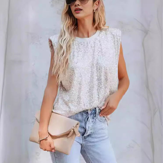 Damen Glitzernde Rundhalsbluse