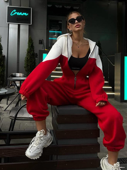Damen modern geschnittener Zip-Hoodie und High-Waist Jogginghose Set Shop Nory