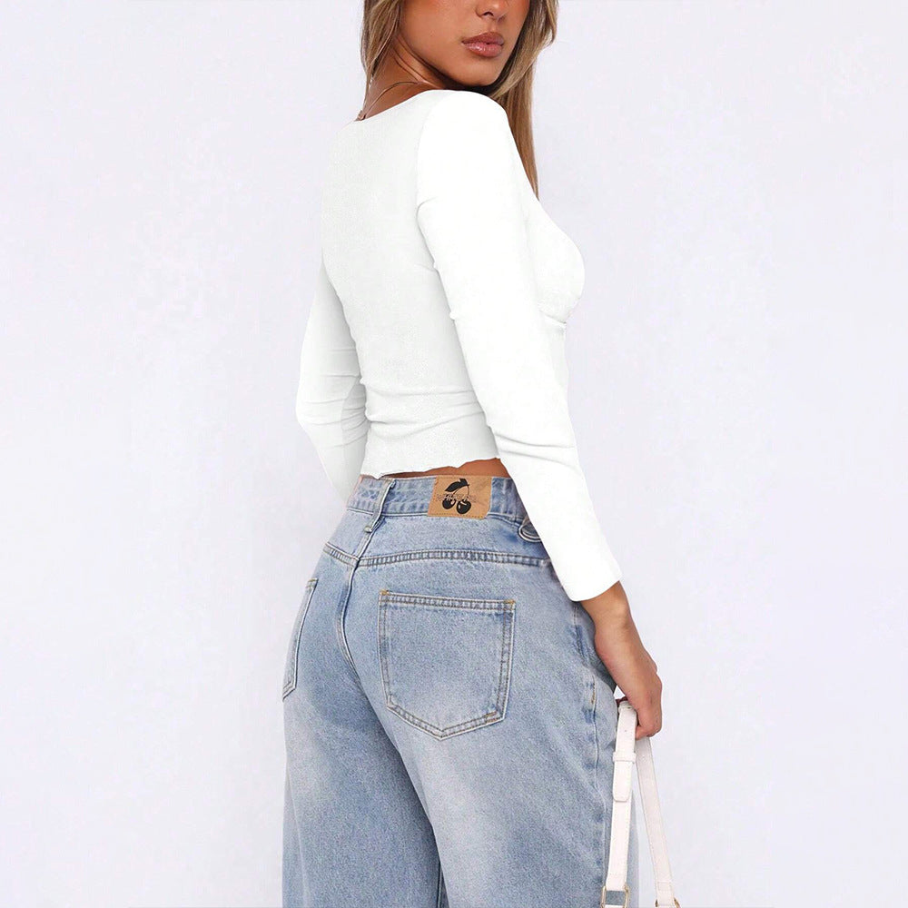 Damen gerafftes Cropped-Longsleeve mit Twist-Bustier und eckigem Ausschnitt Shop Nory