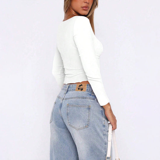 Damen gerafftes Cropped-Longsleeve mit Twist-Bustier und eckigem Ausschnitt Shop Nory