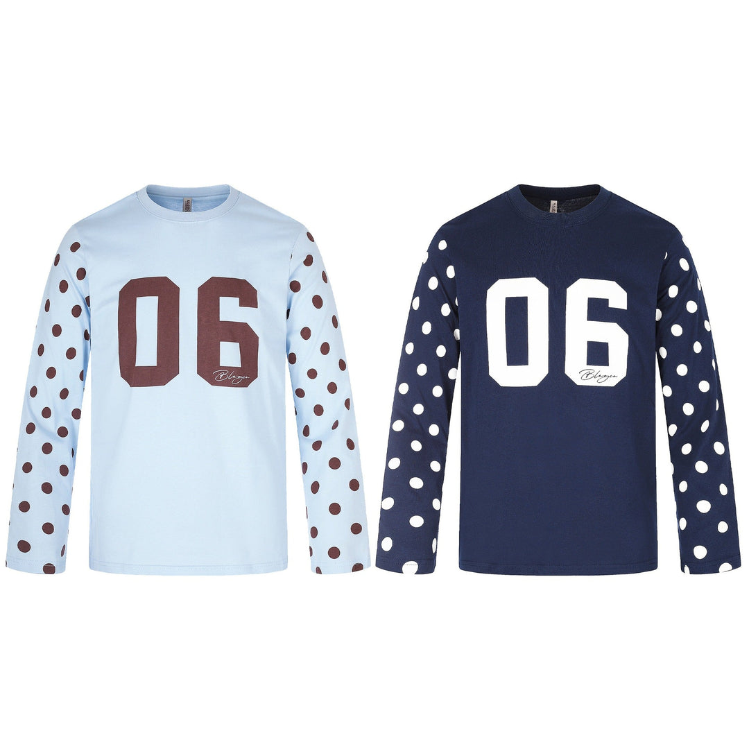 Damen Langärmliges Statement-Shirt mit Polka‑Dot-Ärmeln und Zahlendruck Shop Nory