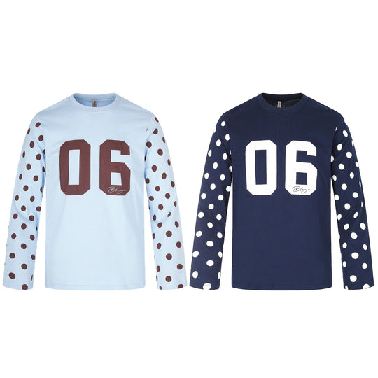Damen Langärmliges Statement-Shirt mit Polka‑Dot-Ärmeln und Zahlendruck Shop Nory