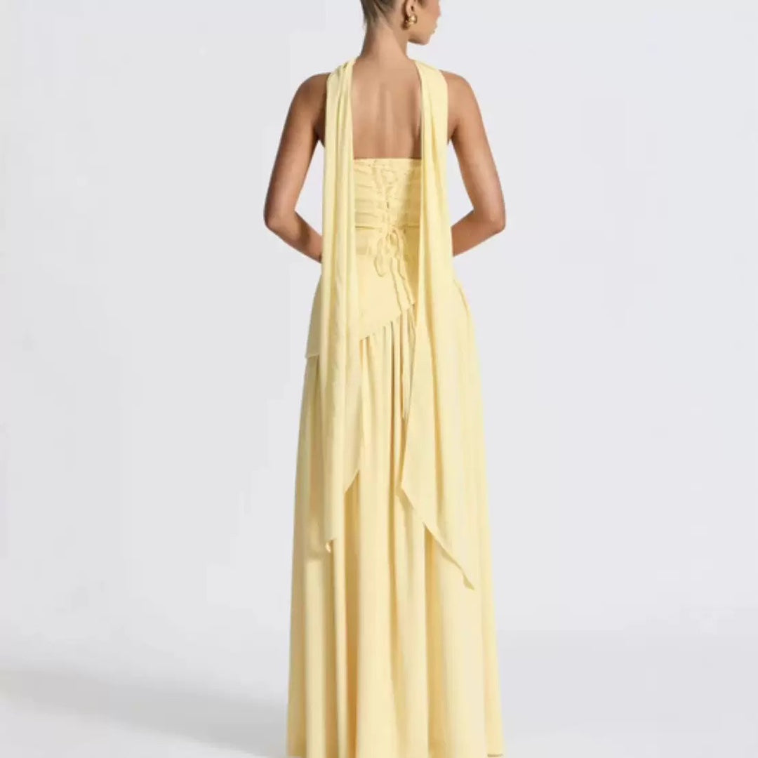 Damen Maxikleid mit figurbetontem Oberteil und schwingendem Rock